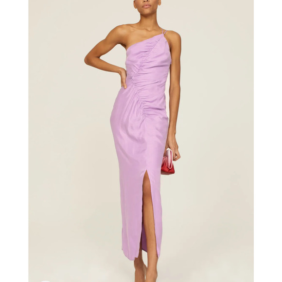 Suboo Purple One Shoulder Slip Maxi Dress SMALL Cocktail Designer Ruched $249 - Picture 1 of 10